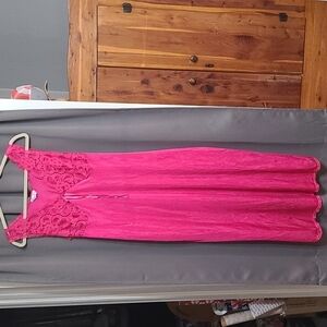 VTG Claudia Phillips Glenway Lingerie Nightgown Fuschia Lace Bodice USA Sz L GUC